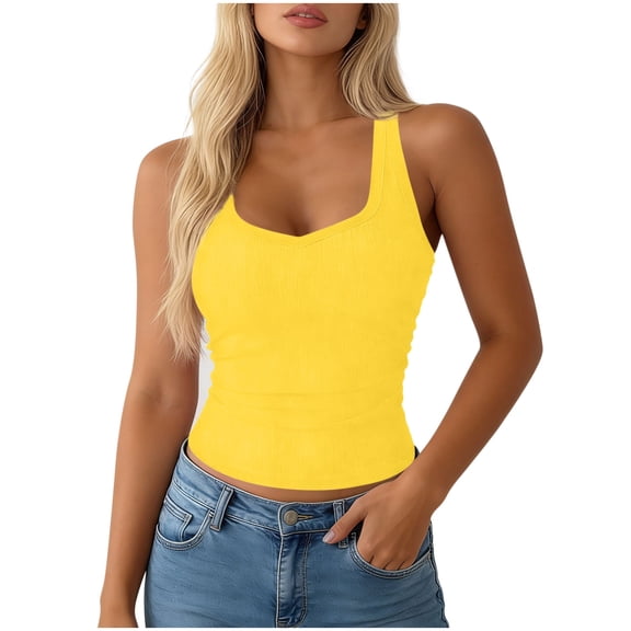 Vrorvz Scoop Neck Tank for Womens Sleeveless Casual Trendy Lightweight Summer Tops Vacation Crop Shirts