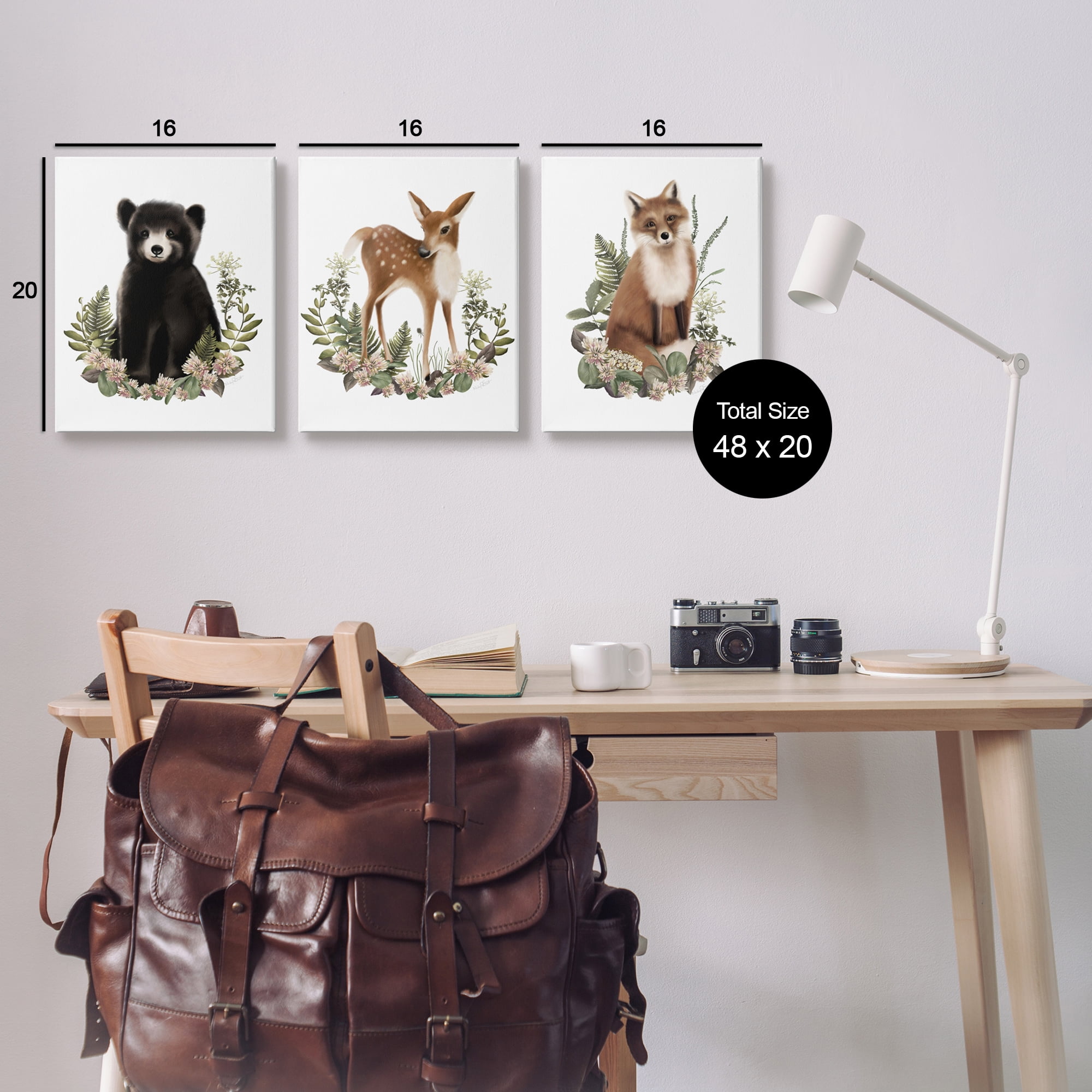 Stupell Industries Floral Woodland Animals Animals & Insects Painting Gallery Wrapped Canvas Art Print Wall Art, 16 x 20, Set of 3