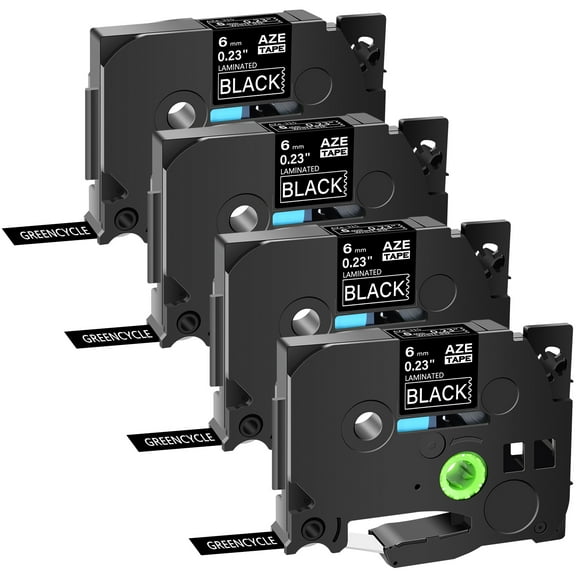 GREENCYCLE 4PK Compatible for Brother P-touch White on Black 6mm 8m TZ TZe TZe-315 TZ-315 TZe315 TZ315 Laminated Label Tape
