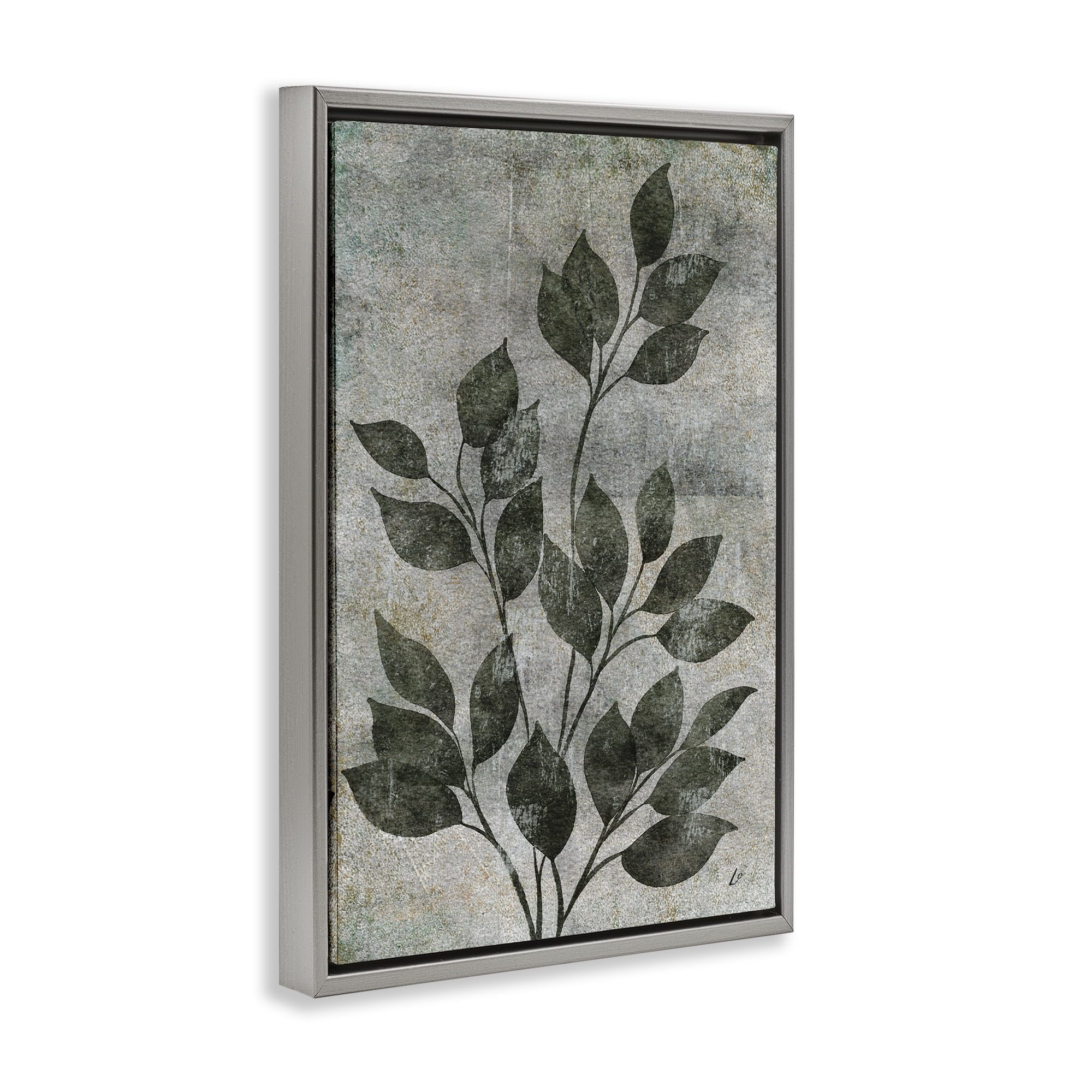 Stupell Industries Love & Leaves Rustic Plants & Flowers Painting Gray Floater Framed Canvas Art Print Wall Art, 21 x 31