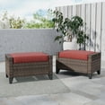 thumbnail image 2 of COOS BAY 2 PCS Brown Wicker Ottoman Outdoor PE Rattan Footrest with Removable Red Cushions, 2 of 9