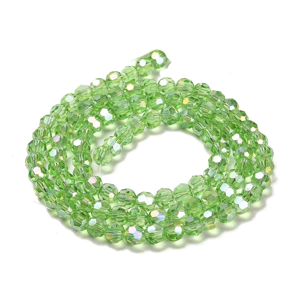 Transparent Glass Beads 32 Facets AB Color Plated Round Light Green 6x5.5mm Hole: 1.2mm 91pcs/strand 19.29''(49cm)