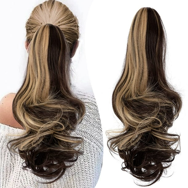 Mitrygreen Extensión de cola de caballo con clip de garra de 18.0 in con clip en extensiones de pelo ondulado de cola de caballo largas colas de caballo para extensiones de mujer postizo ondulado marr