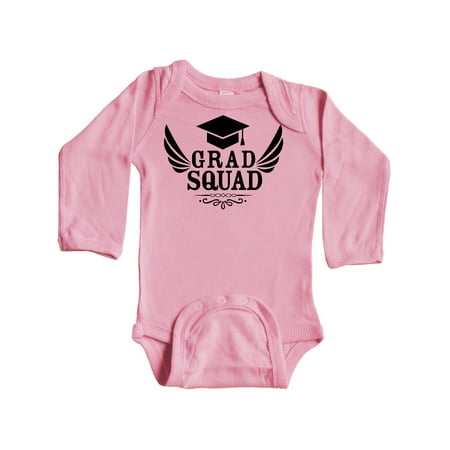 

Inktastic Grad Squad with Graduation Cap and Wings Gift Baby Boy or Baby Girl Long Sleeve Bodysuit