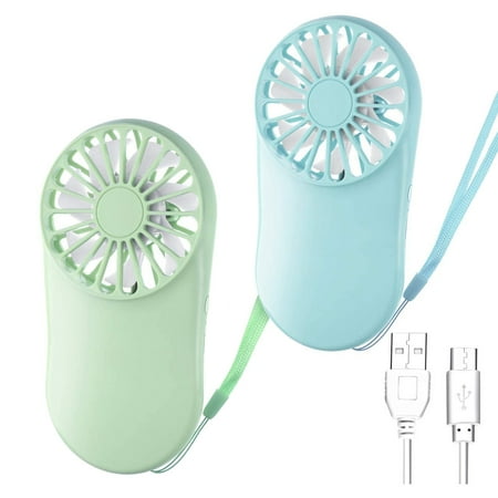 

2 Pcs Mini Handheld Fan Adjustable Fan USB Rechargeable Green&Blue