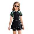 thumbnail image 3 of Krdevn Girls One Piece Swim Dress Short Sleeve Tropical Floral Rash Guard with Shorts UPF 50+ Bathing Suit Size:13-14 Years, 3 of 4