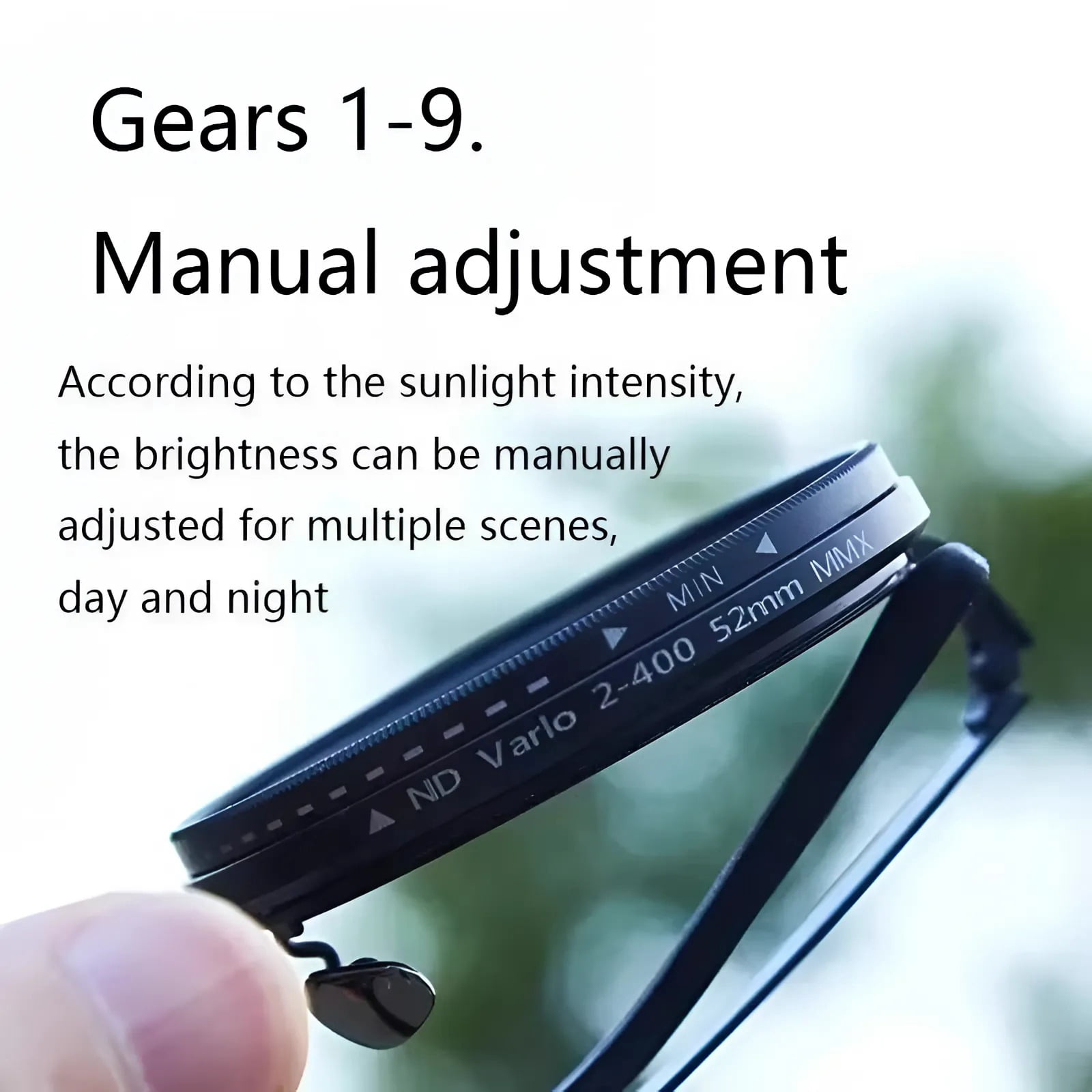 Adjustable Tint Sunglasses - Polarized ND Filter with 1-9 Gear Control, Round Anti-Glare UV Protection Eyewear