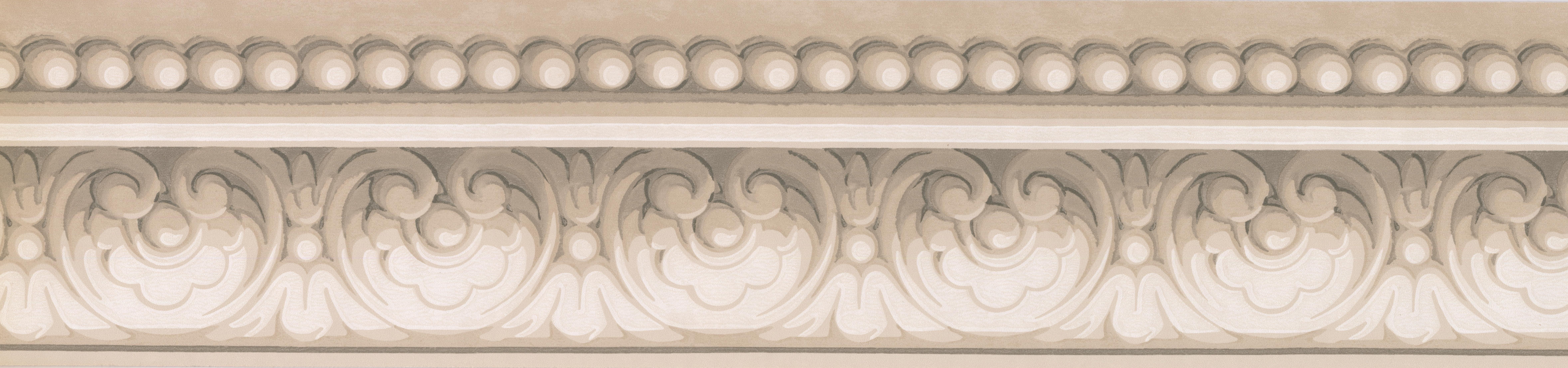 Grey White Damask Crown Molding Wallpaper Border Classic Design, Roll