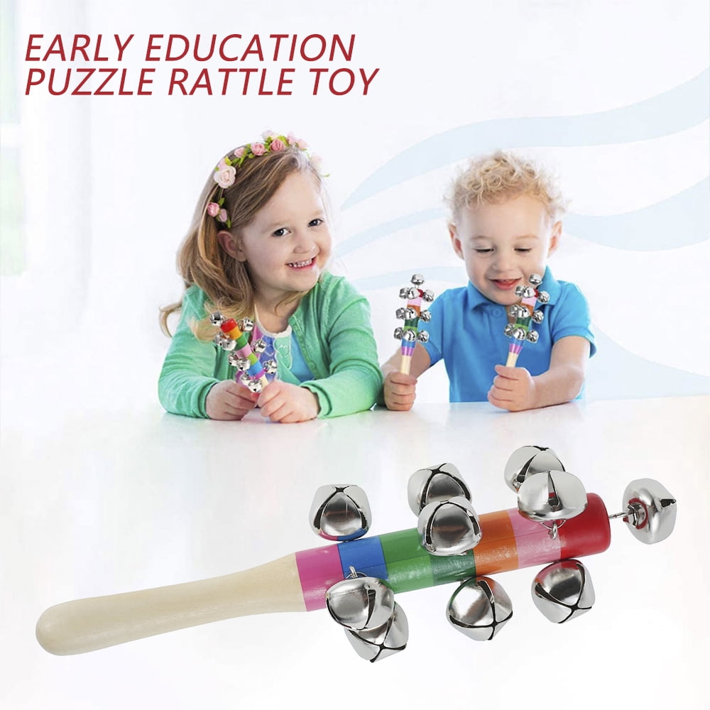 meyfdsyf Kid Toy Creative Wooden Rainbow Handle Shaking Bell Jingle Stick Shaker 