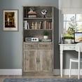 thumbnail image 6 of PUFFCAFE Bookcase with Doors & Drawers,Wood Book Shelf with Storage Cabinet,3 Tier Display Shelves,Metal Handles,Gray Tall Book Case, 6 of 7