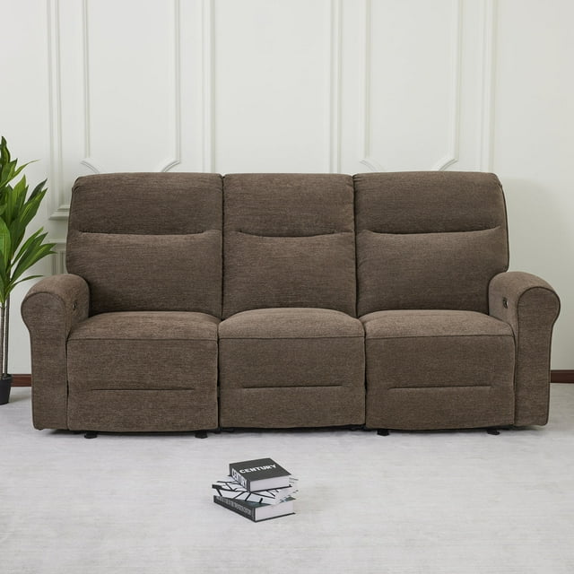 MCombo 87.8" Small Table, Wall Hugger, USB Ports Sofa, Brown