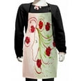 thumbnail image 1 of Watercolor Flower Kids Apron, Girl Profile Poppies Floral Hair Watercolor Effect Design Print, Boys Girls Apron Bib with Adjustable Ties for Cooking Baking Painting, Green Red, by Ambesonne, 1 of 2