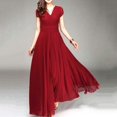 thumbnail image 2 of Discountstore145 Vestido largo para mujer, otoño, invierno, elegante, color liso, cuello en V, manga corta, parte delantera cruzada, cintura ajustada, para cóctel, fiesta, para boda de noche Xishao ropa, 2 of 2