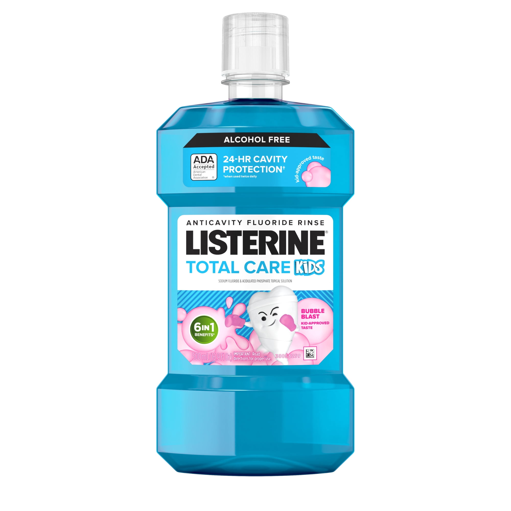 Listerine Total Care Kids Alcohol-Free Anticavity Fluoride Mouthwash, Bubble Blast, 500 mL
