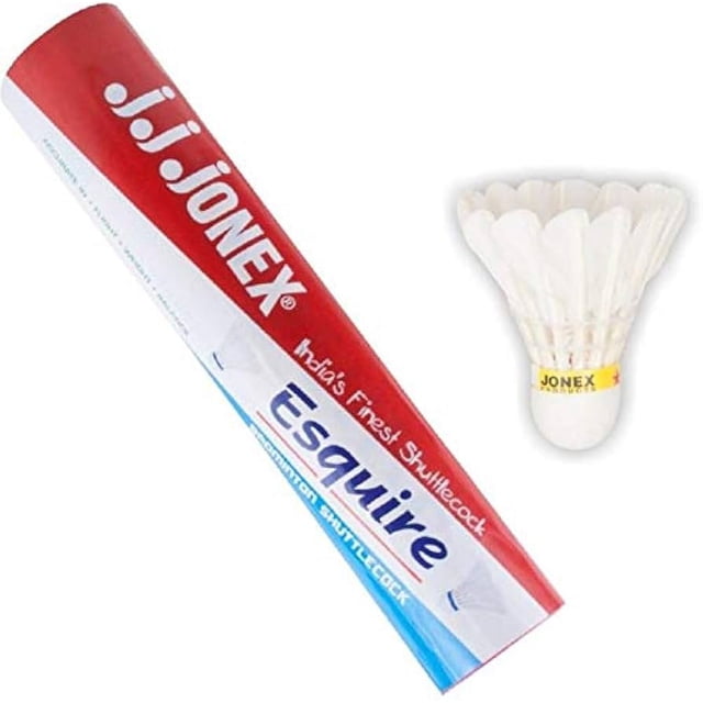 J.J. Jonex Esquire Badminton Feather Shuttlecock , Perfectly Made For Maintain Speed And Flight | White , Pack Of 6