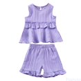 thumbnail image 2 of Fozruso Shorts Sets Casual Cute Summer Girls Outfits Toddler Casual Sleeveless Ruffled Shorts Set For 9 Months 6 Years Old Comfortable Playwear Everyday Wear Sizes 3-4 Years(Purple), 2 of 7