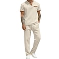 thumbnail image 2 of SOOMLON 2 Piece Outfit for Men Big and Tall Henley T Shirts Pants with Pockets Waffle Matching Set Casual Vacation Sets, 2 of 5