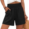 thumbnail image 2 of ClodeEU Women's Summer Elast Waist Vintage Shorts with Pockets, Casual Loose Short Black,Womens Plus XXL, 2 of 8