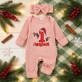 thumbnail image 2 of Nwiuh My First Christmas Baby Girl Outfit Newborn Onesie Embroidery Long Sleeve Romper Headband Fall Winter Clothes (Pink, 0-3 Months), 2 of 5