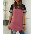 thumbnail image 2 of SWQZVT Summer Tops for Women Short Sleeve T-shirts for Women Color Block Casual Tunic Crew Neck Cute Striped T Shirts Pinkbrown Tees Plus Size XXL, 2 of 6