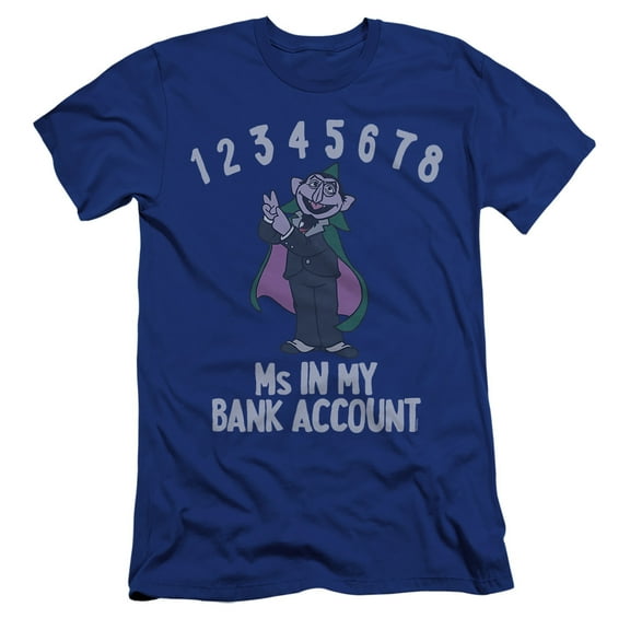 Sesame Street Count My Bank Account Unisex Adult Canvas Brand T Shirt, Royal, X-Large