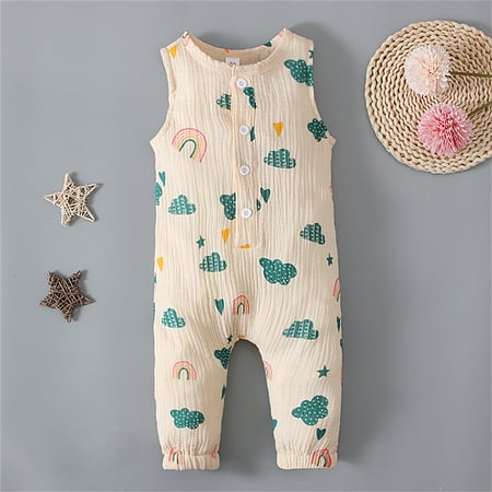 

Hunpta Cotton Outfits Play Jumpsuit Infant Clothing Sleeveless Romper Cartoon Printed Pajamas Girls Sleep Boys Romper Boys Romper&Jumpsuit