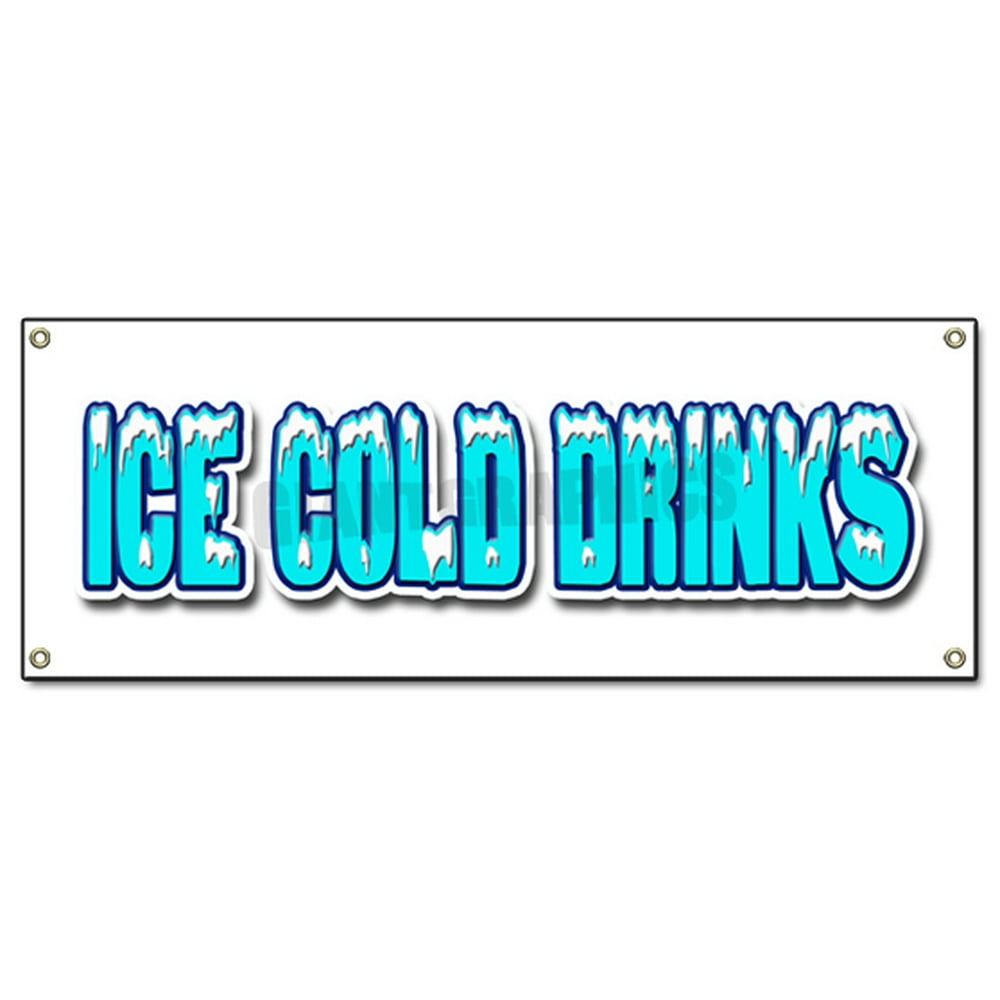 ICE COLD DRINKS BANNER SIGN drink cart stand beer signs cola water soda ...
