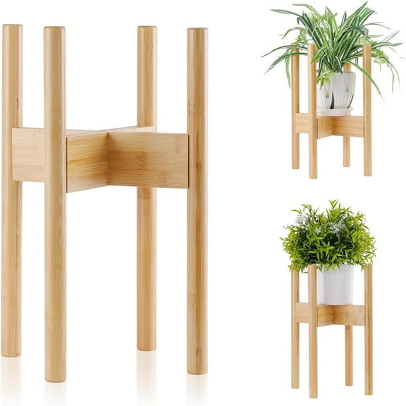 DEWEL 12.2 in x 1-Tier Brown Bamboo Four-Legged Design Plant Rack with Rust Resistant, 1 Count  Decor