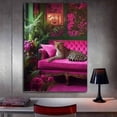 thumbnail image 6 of Mudket Leopard on Hot Pink Sofa Canvas Wall Art, Maximalist Luxury Trendy Wall Art Print Waterproof Canvas for Preppy Living Room Apartment Home Decor, Framed Ready to Hang - 36"L x 24"W, 6 of 9