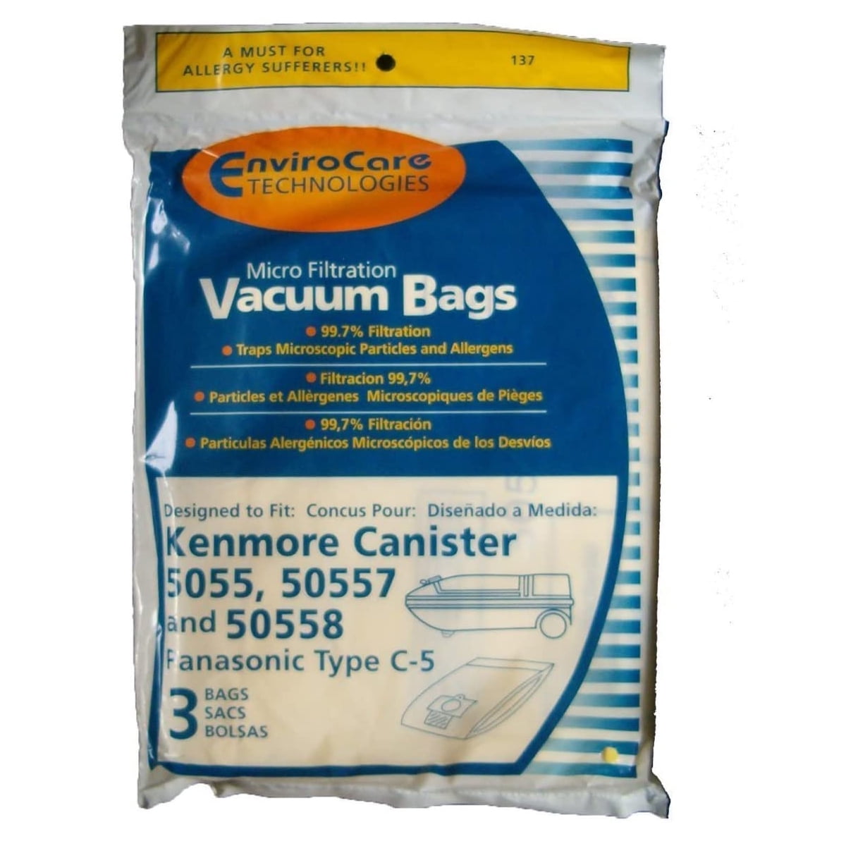 50557 50558 3 Kenmore Style C & Q 5055 Canister Allergen Cloth Vacuum Bags Home & Garden Vacuum