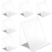 6-Pack Acrylic Book Stand for Display, 4.5x5-Inch Clear Easel, Transparent Holder with Ledge for Displaying Comics, Magazines, Pictures, Phones, Tablets, CDs, Notebooks