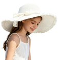 thumbnail image 4 of Jane Wardrobe Frayed Edge Lace Bow Straw Beach Hat for Women, Wide Brim UV Protection, Summer Vacation Sun Hat, 1 Piece, One Size, 4 of 7