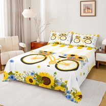 Homewish Floral Sunflowers 4pcs Bed Sheets For Boys Girls,Chic Flowers King Sheets,Spring Garden Super Cozy Sheet Set,Luxury Bedroom Decor