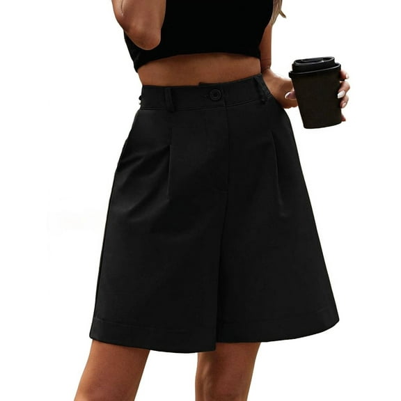 Shorts for Women Dressy Summer Elastic High Waisted Wide Leg Business Casual Work Shorts with Pockets Lotus Color L