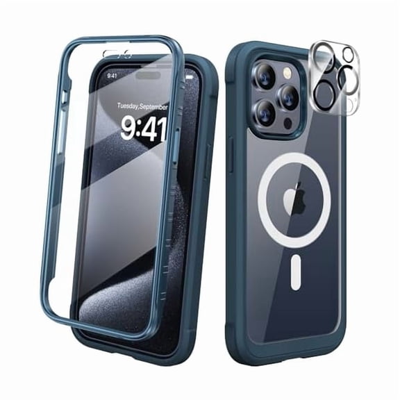 Eryueer Magnetic for iPhone 15 Pro Case, [Military-Grade Drop Proof & Fit for MagSafe] Built-in Shockproof Screen Protector, [Camera Lens Protector] Phone Cover for iPhone 15 Pro 6.1"