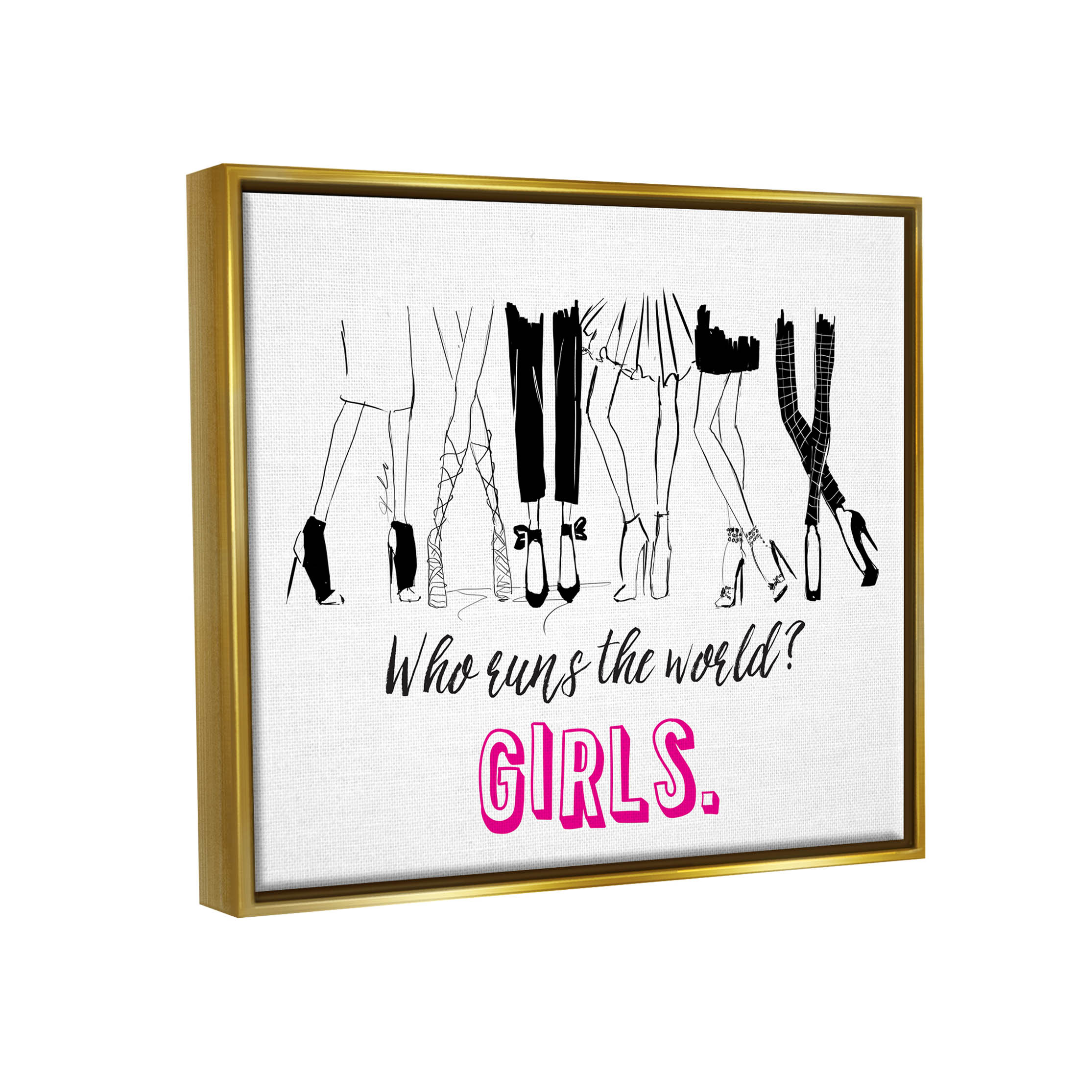 Stupell Industries Girls Run The World Glam Graphic Art Metallic Gold Floating Framed Canvas Print Wall Art, Design by Alison Petrie