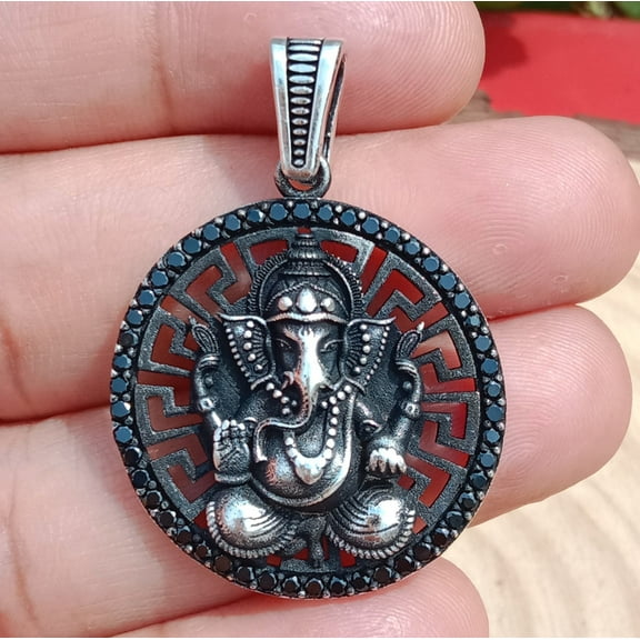 Wealth & Prosperity Lord Ganesha Mens Pendant Solid 925 Sterling Silver Religious Gift Handmade Jewelry