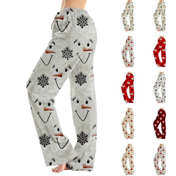 Lumtrix Christmas Pajamas For Women Loose Fit Trendy Snowman Print Soft Drawstring Long Pj Bottoms Beige 2XL