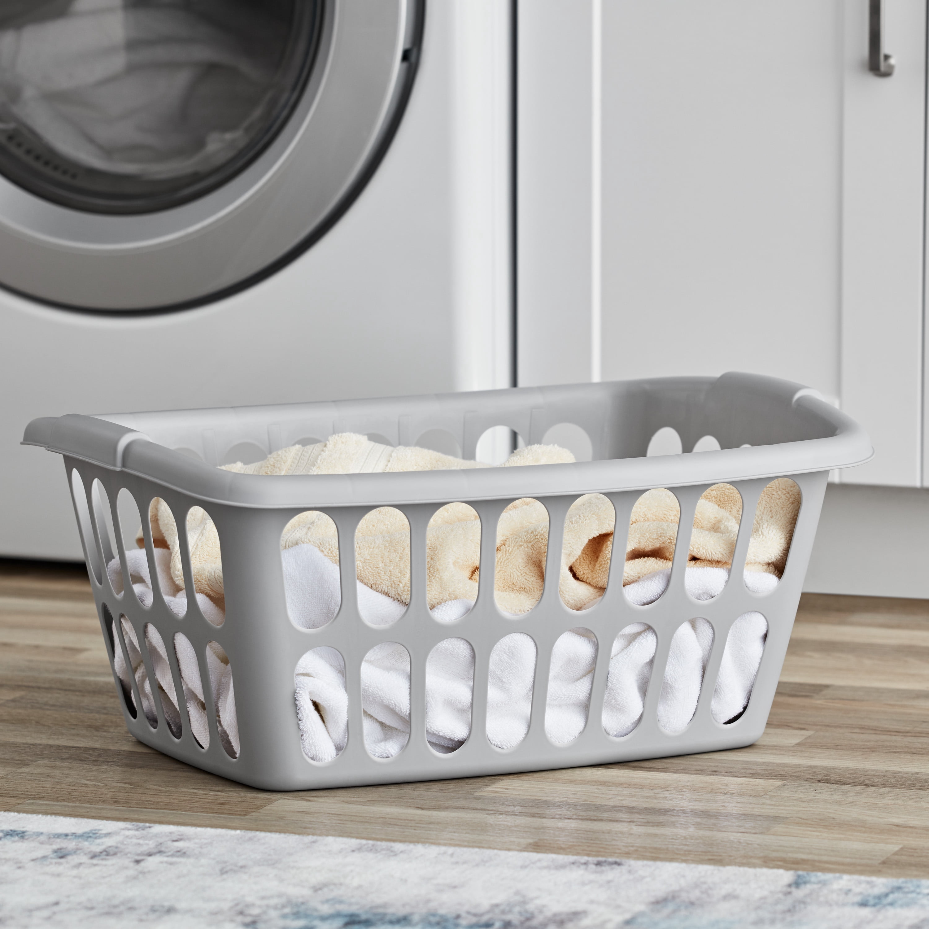 Starplast 1.5-Bushel Rectangular Plastic Laundry Basket, Soft Silver, 6 Pack