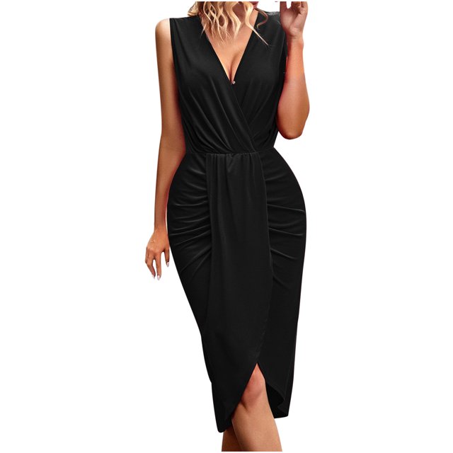 Vestidos de fiesta sólidos sin mangas con cuello en V vintage sexy con estilo para mujer OAVQHLG3B Store lin121212