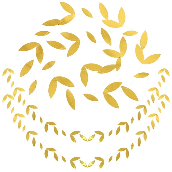 Miangastore Bannière en Papier Motif Feuille Dorée 4 Pcs Longueur 2 m