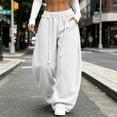 thumbnail image 3 of Vixolx Womens Wide Leg Sweatpants Decorative Drawstring Elastic Waist Baggy Barrel Pants with Pockets Casual Solid Color Trousers, 3 of 7