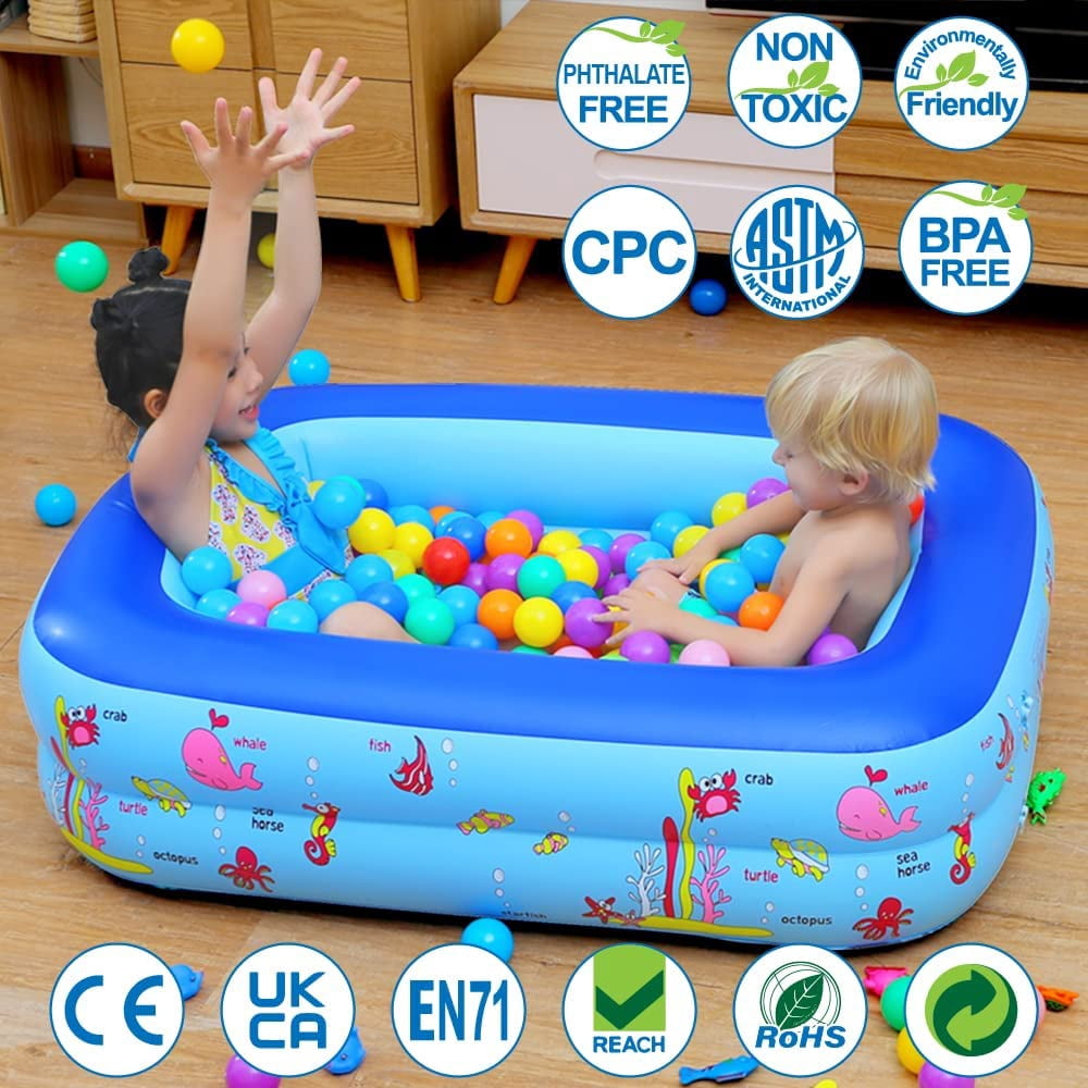 Inflatable Kiddie Pool 45x33x14 Inches with Soft Floor for Kids Indoor Outdoor Fun