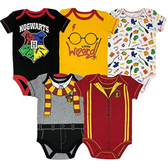 Warner Bros. Harry Potter Baby Boys' 5-Pack Bodysuits Hogwarts Gryffindor (Newborn)