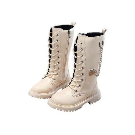 

Frontwalk Girl Biker Boots Side Zipper Tall Booties Knee High Riding Boot Outdoor Lace Up Winter Shoes Girls Lug Sole Bootie Beige 11little kids