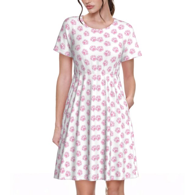 Vsdgher Patte Rose pour Femmes Été 2025 Décontracté Robes Midi Maxi Légères Manches Courtes Col Rond Robe de Plage