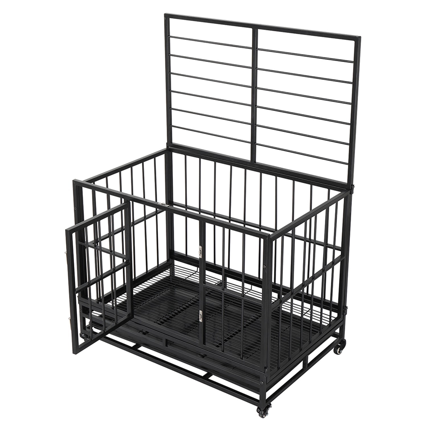 Pefilos 36.5" Heavy Duty Dog Cage Crate Kennel Metal Escape Proof Kennel with Lockable Wheels, Dog Crate for Large Dogs, Rabbit Hutch Indoor with Tray Pet Playpen Portable, Black Pefilos 36.5" Heavy Duty Dog Cage Crate Kennel Metal Escape Proof Kennel with Lockable Wheels, Dog Crate for Large Dogs, Rabbit Hutch Indoor with Tray Pet Playpen Portable, Black