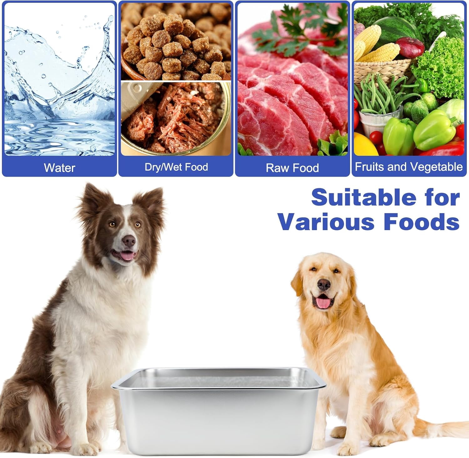 TJOUL 5 Gallons Large Dog Water Bowl, Stainless Steel Metal Dog Bowls, Large Capacity Pet Food Bowl Water Dish for Indoor and Outdoor Universal for Giant Dogs