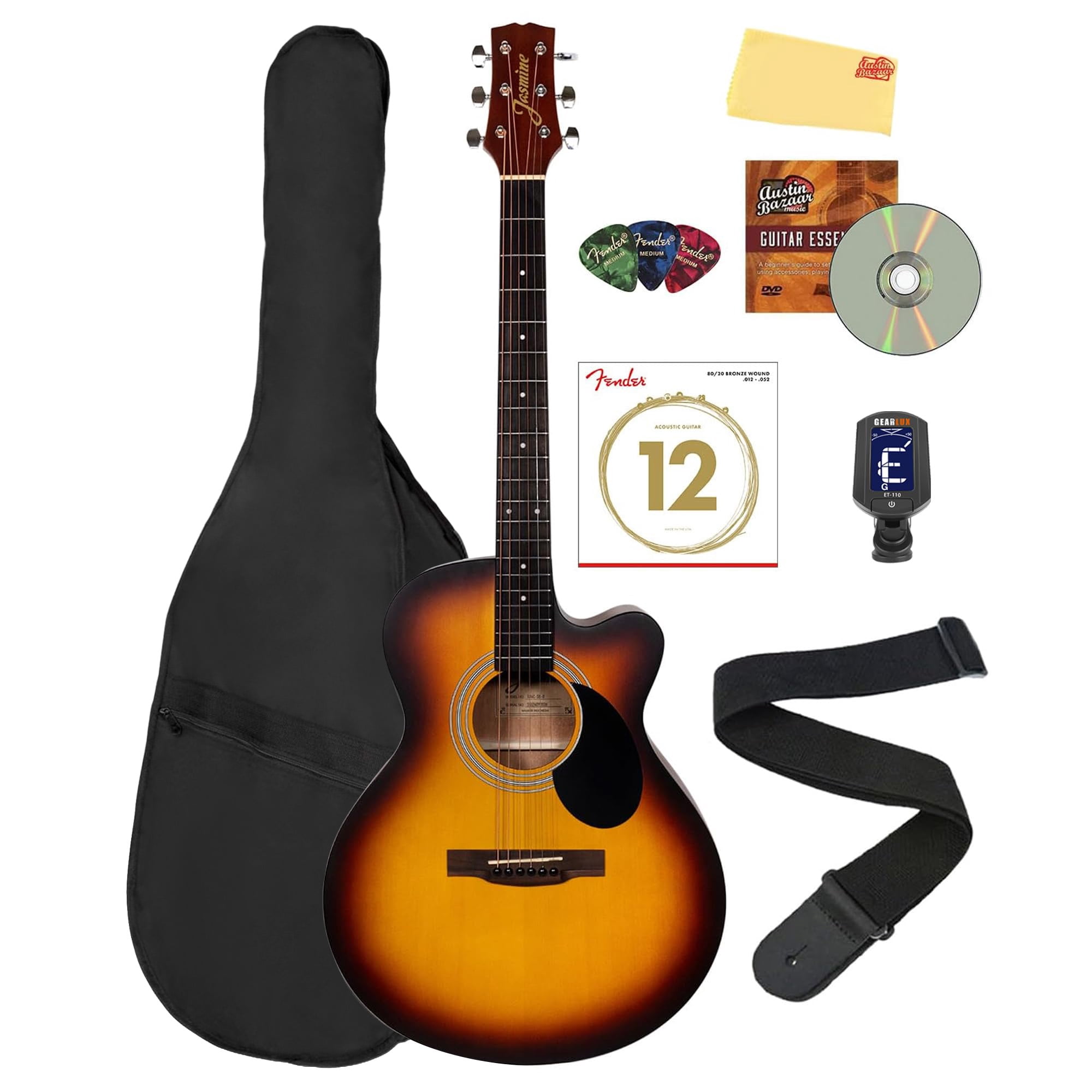 Jasmine S34C NEX Orchestra-Style Cutaway Acoustic Guitar - Sunburst w/ Gig Bag
