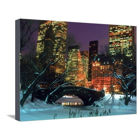 Nyc Hotel With Balcony NYC, Central Park Snow and Plaza Hotel Stretched Canvas Print Wall Art By Rudi Von Briel ()